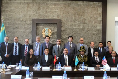 At Suleymen Demirel University (SDU), Almaty. Also present was the President of International Ataturk Alatoo University, Kyrgyz Republic Prof. Osman Gokalp (front row, second from right) and SDU's Rector, Prof. Mesut Akgul (front row, fourth from right).