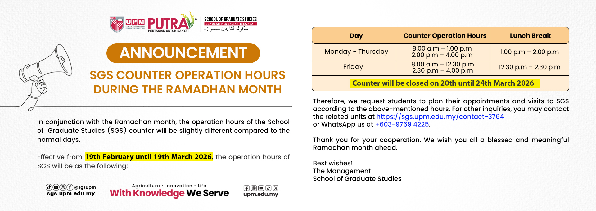 2026 Counter Operation Hours Ramadhan
